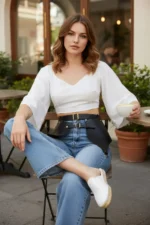 Black Women's Belt, Wide Panel, Double Buckle Waist Accessory - SH1119 - Image 2