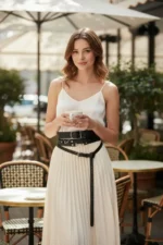 Black Women's Belt, Thick and Thin Dual Waist Accessory - SH1129