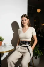 Black Women's Belt, Thick and Thin Dual Waist Accessory - SH1129 - Image 4