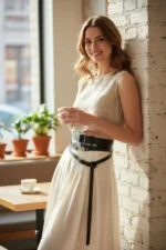 Black Women's Belt, Thick and Thin Dual Waist Accessory - SH1129 - Image 5