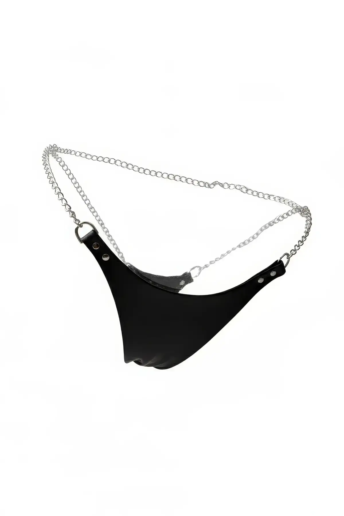 136852.webp Black Thong - Panties, Shiny Faux Leather, Chain Link - SH1157 - Image 1