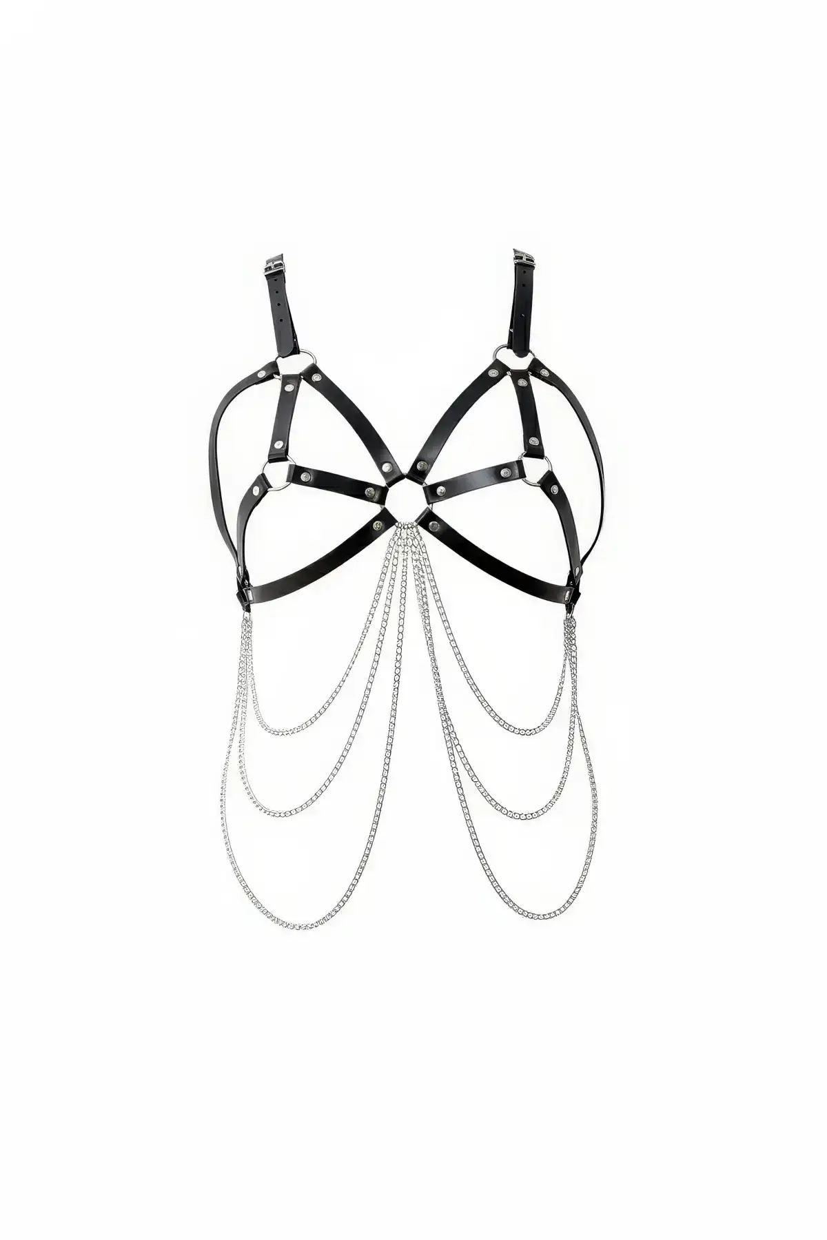 136867.webp Black Chest Harness Leather Body Accessory with Chain Detail - SH1175 - Image 1