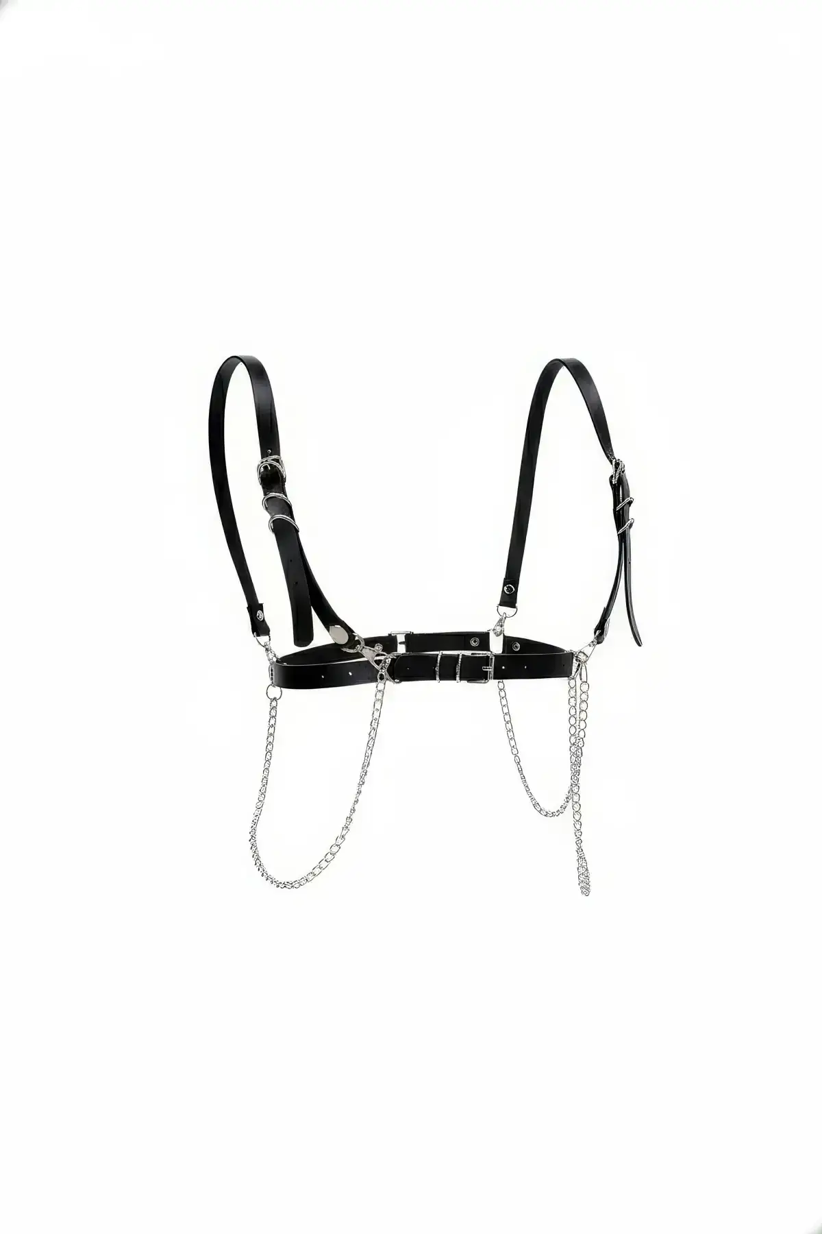 Black Women's Belt with Leather Chain Detail Body Accessory - SH1176