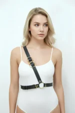 Black Women's Belt with Shoulder Detail Metal Ring Accessory - SH1183