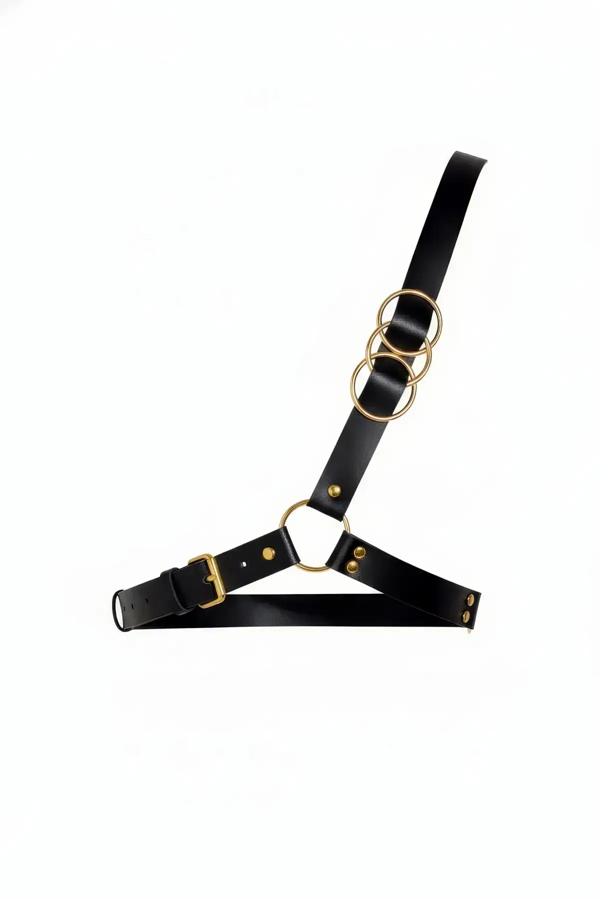 Black Women's Belt with Gold Ring, Leather Body Accessory - SH1183