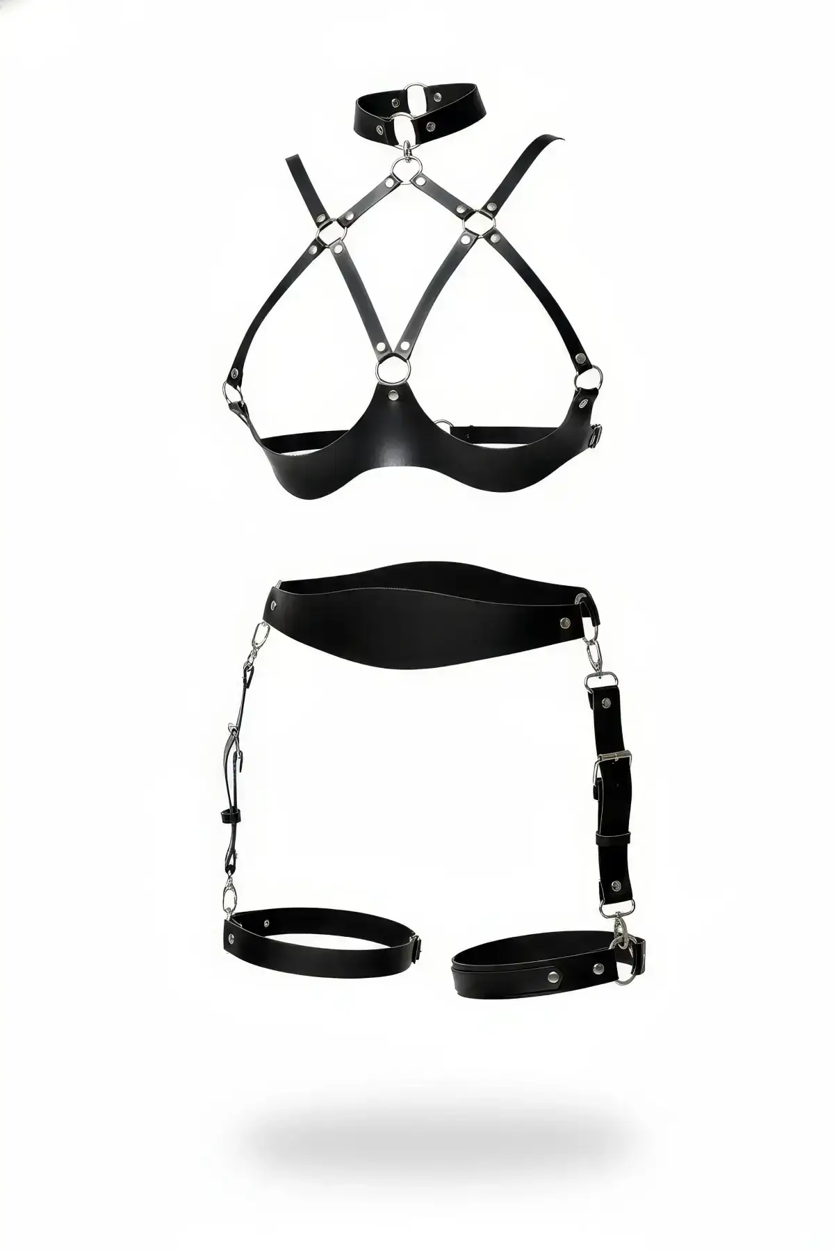 Black Harness Set Adjustable Leather Body Accessory - SH1192