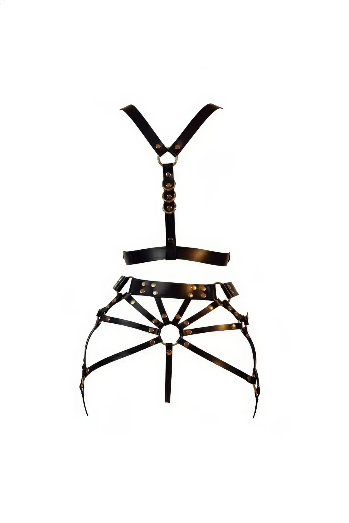 Black Harness Set with Faux Leather Shoulder and Waist Details - SH1193