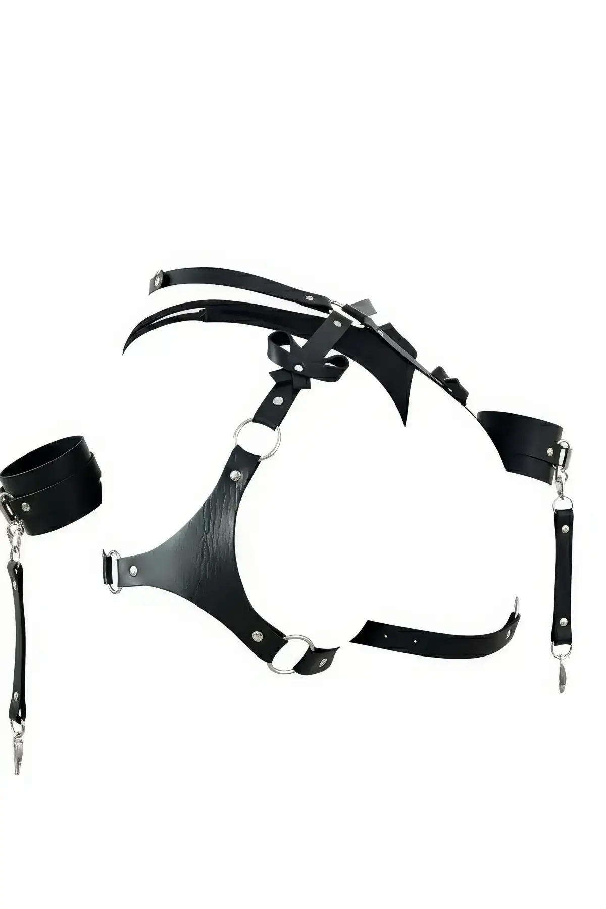 Black Harness Set with Leather Bow Detail and Metal Ring Accessory - SH1197