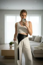 Black Women's Belt, Wide Asymmetrical Cut with Tassel Detail - SH1198