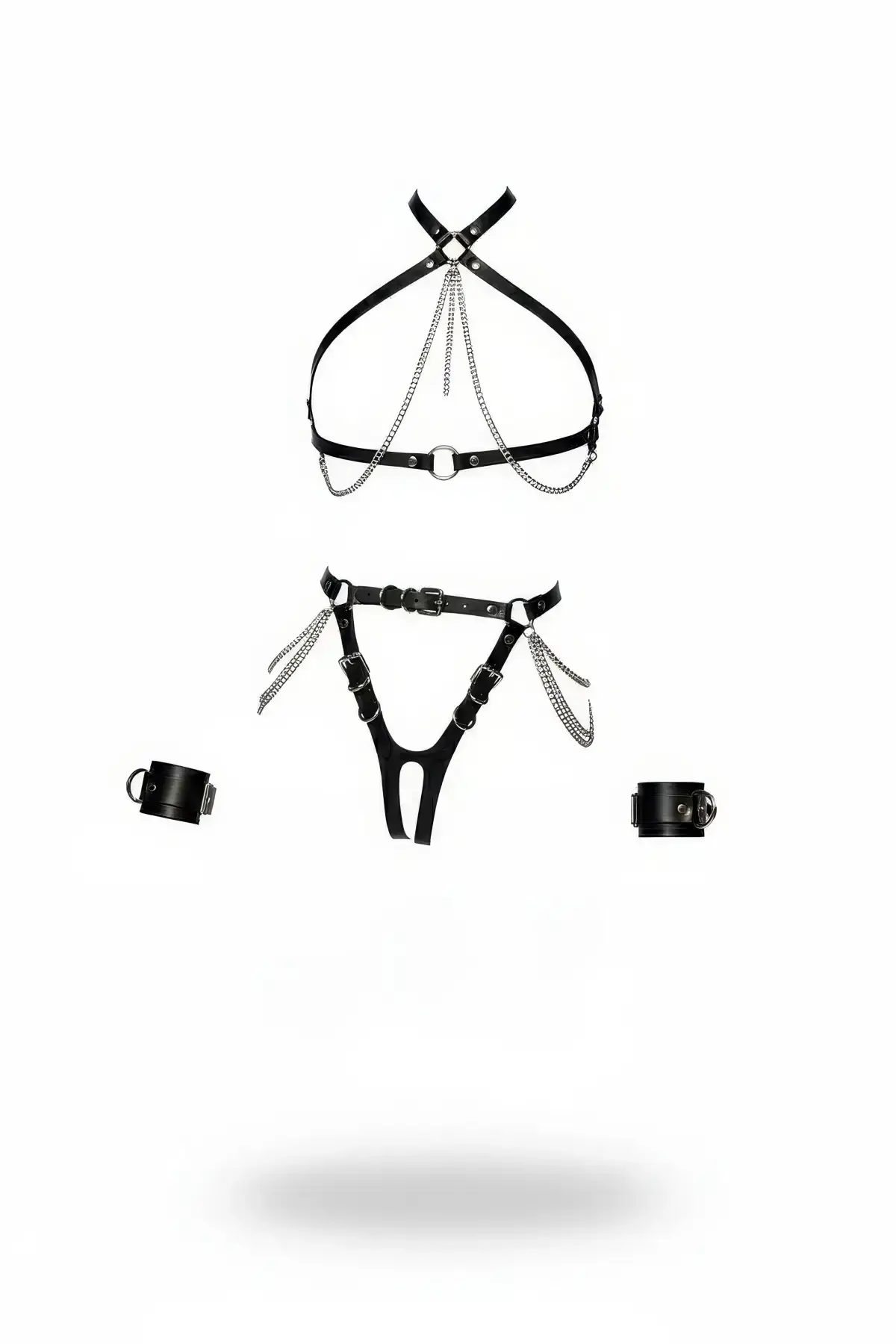 Black Harness Set with Chain Detail, Leather Body Accessory - SH1224