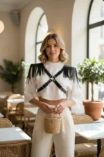 Black Women's Leather Body Accessory with Tassel Detail - SH1240