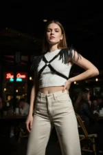 Black Women's Leather Body Accessory with Tassel Detail - SH1240 - Image 2