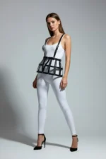 Siyah Deri Bantlı Fileli Etek SH1252