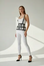 Siyah Deri Bantlı Fileli Etek SH1252 - Image 2