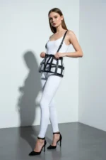 Siyah Deri Bantlı Fileli Etek SH1252 - Image 4