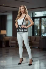 Siyah Deri Bantlı Fileli Etek SH1252 - Image 5