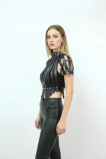 Black Women's Leather Belt with Stud Detail Body Accessory - SH1257 - Image 4