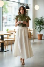 Khaki Women's Leather Corset with Belt and Stud Detail - SH1257 - Image 2