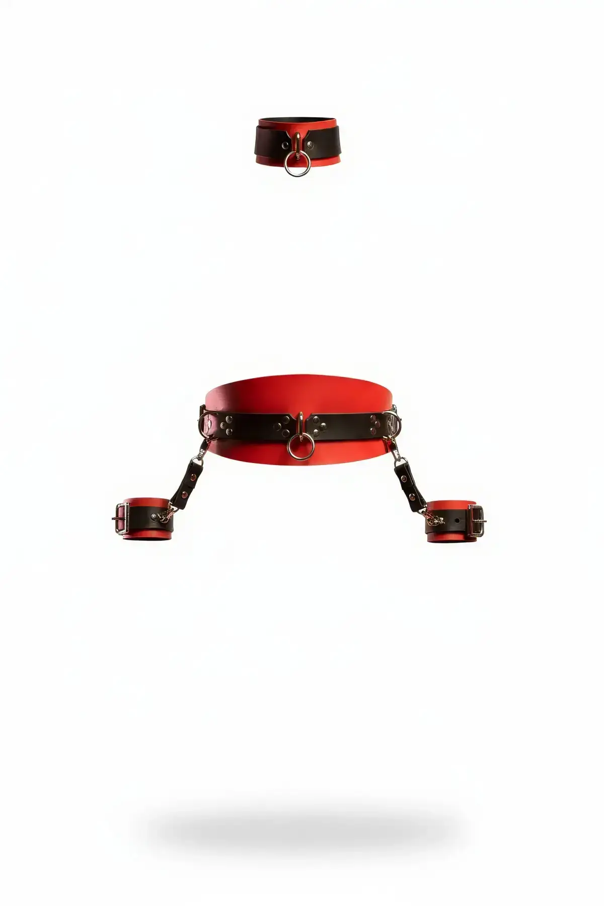 Red and Black Harness Set with Leather Collar and Cuff Details - SH1263