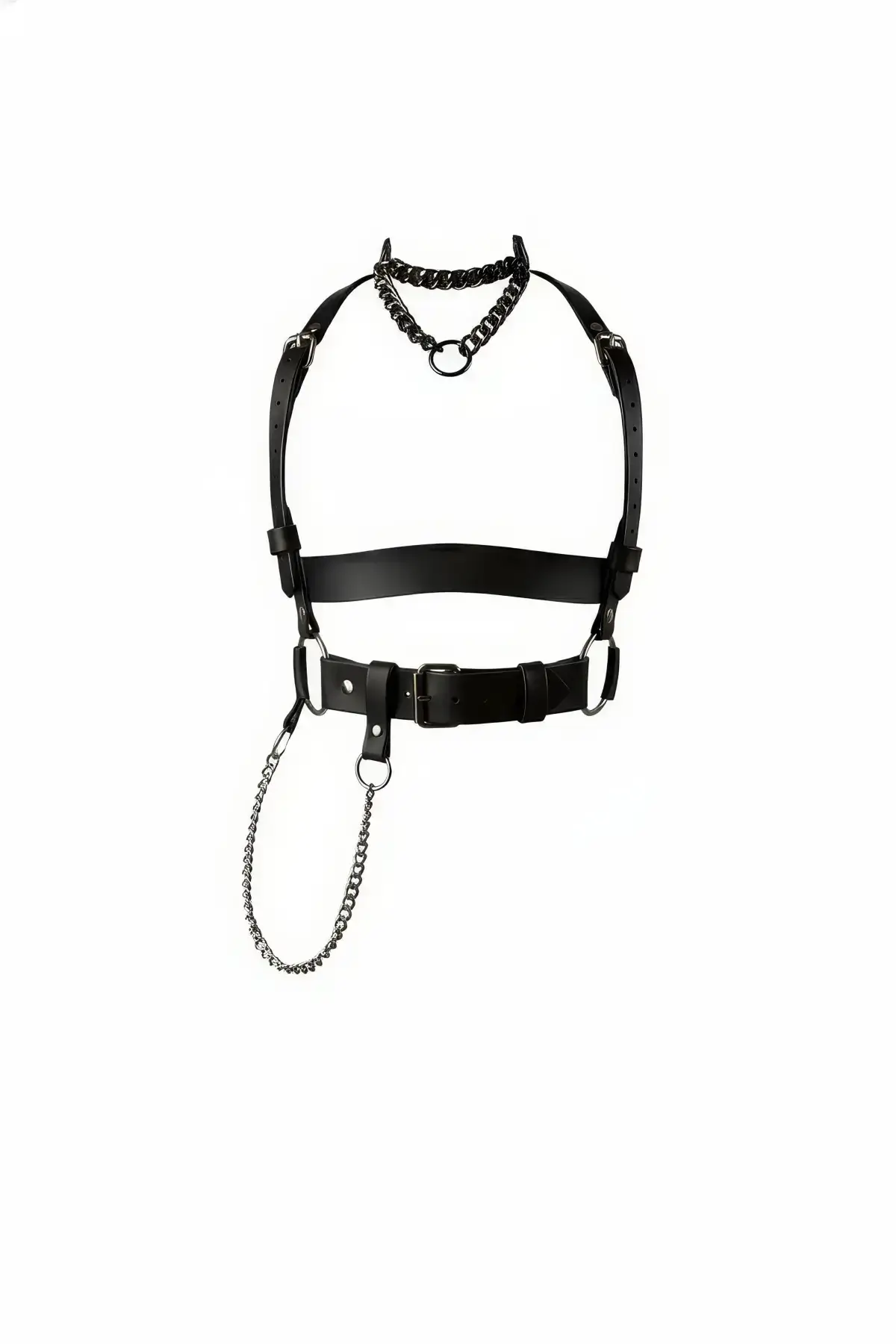 Black Women's Leather Body Accessory with Belt and Chain Detail - SH1266
