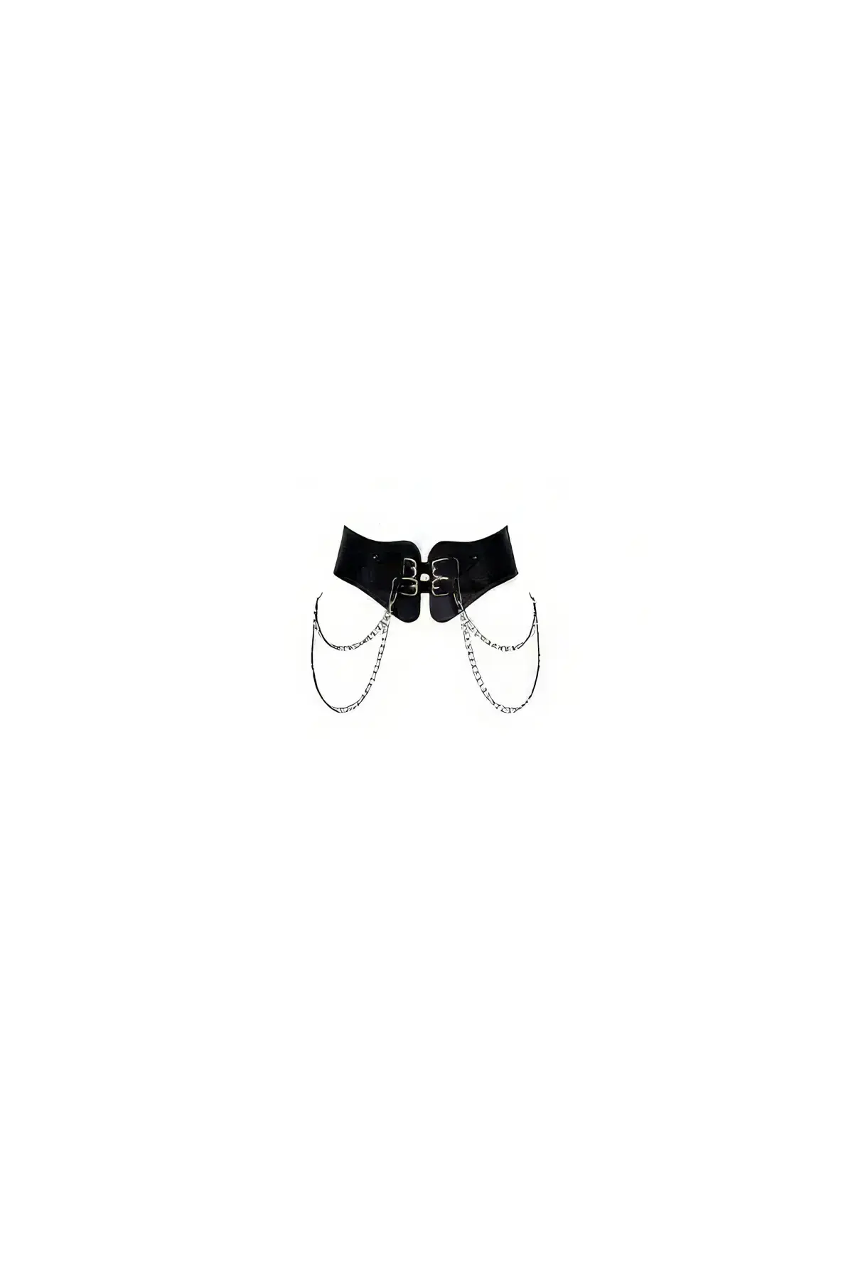 Black Women's Thick Corset Belt with Chain Detail - SH1274