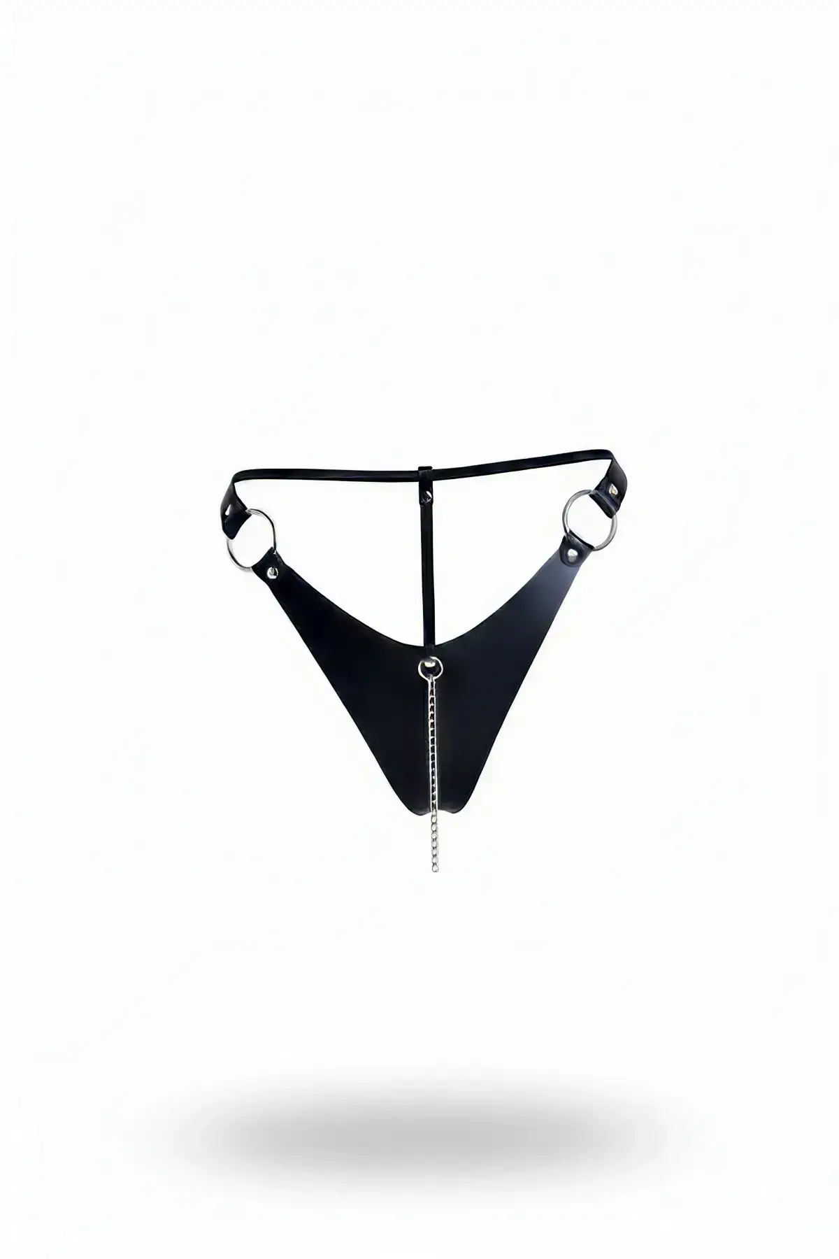 Black Thong - Leather Panties with Metal Ring Chain - SH1275