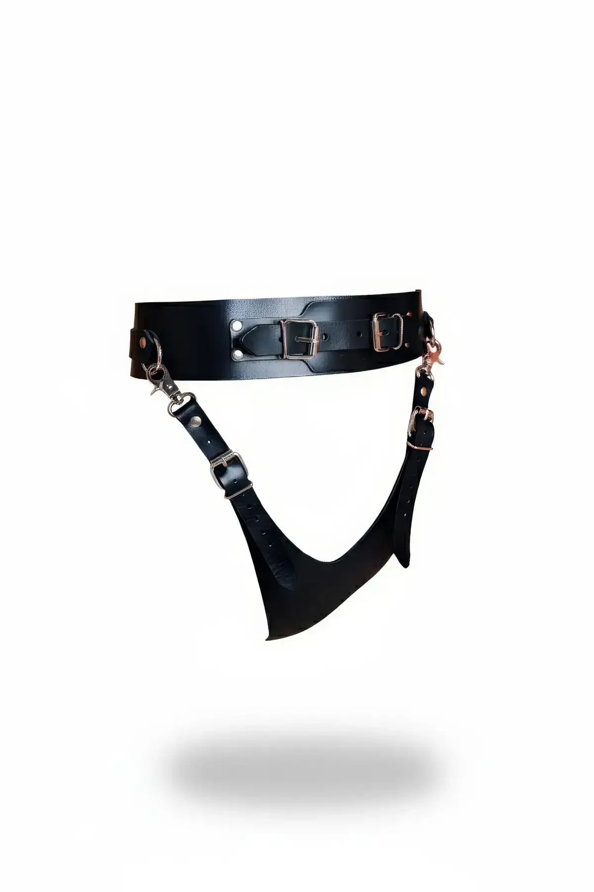 Black Thong - Panties with Wide Leather Belt and Buckle - SH1276