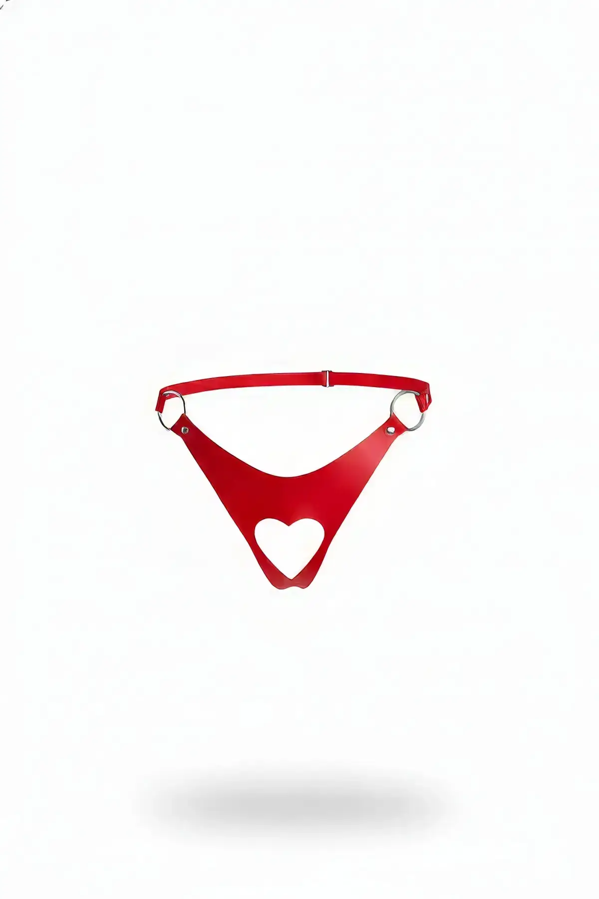 Red Thong - Faux Leather Panties with Heart Cutout - SH1277