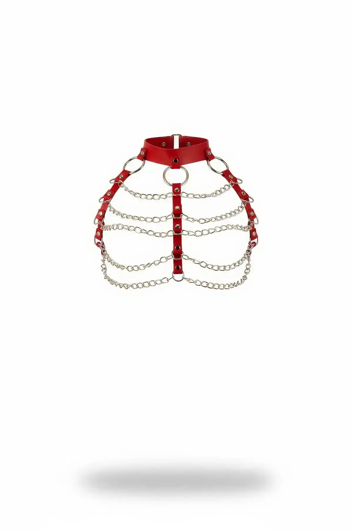 Red Women's Belt with Chain Detail, Faux Leather Body Accessory - SH1285