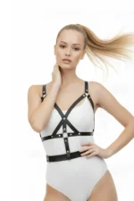 Black Women's Belt, Faux Leather, Multiple Straps, Metal Buckle - SH1294 - Image 3