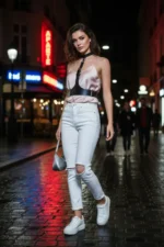 Black Women's Belted Vest with Wide Leather Buckle Detail - SH1297