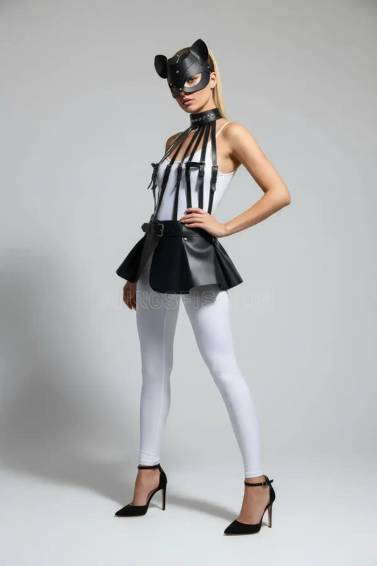 Siyah Kemerli Peplum Suni Deri Etek SH1313