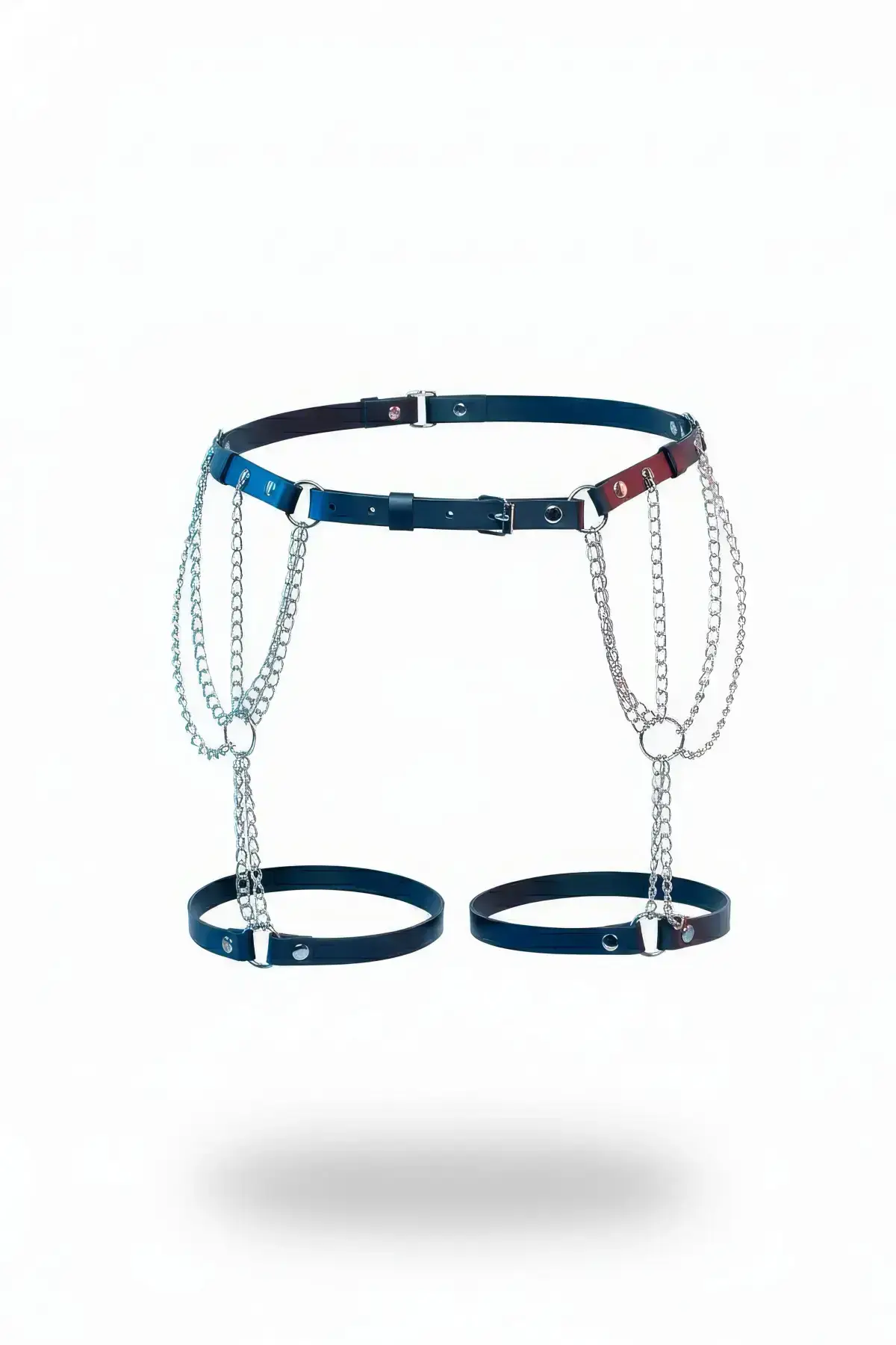 Black Garter Harness with Chain, Leather Body Accessory - SH1323