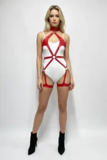 Red Harness Set Leather-Look Neck Strap Body Belt - SH1331