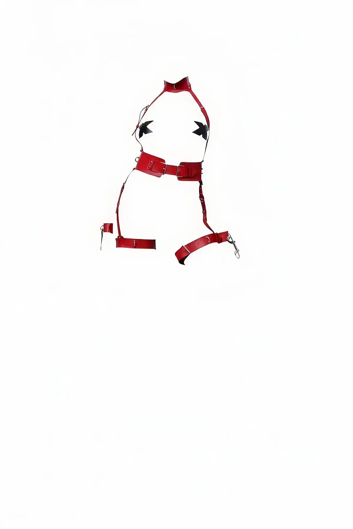 Red Leather Harness Set with High Collar and Buckle Detail - SH1338
