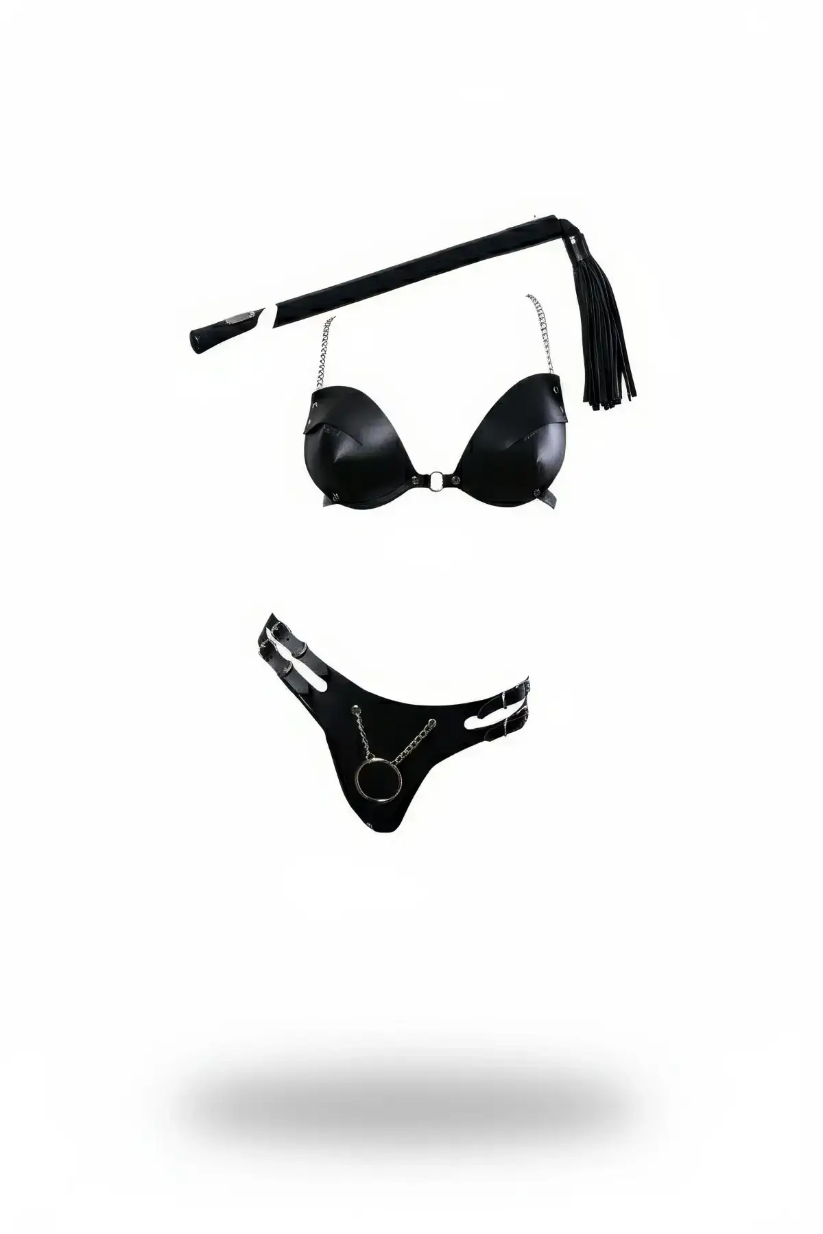 Black Harness Set Leather Bustier with Chain Detail - SH1353