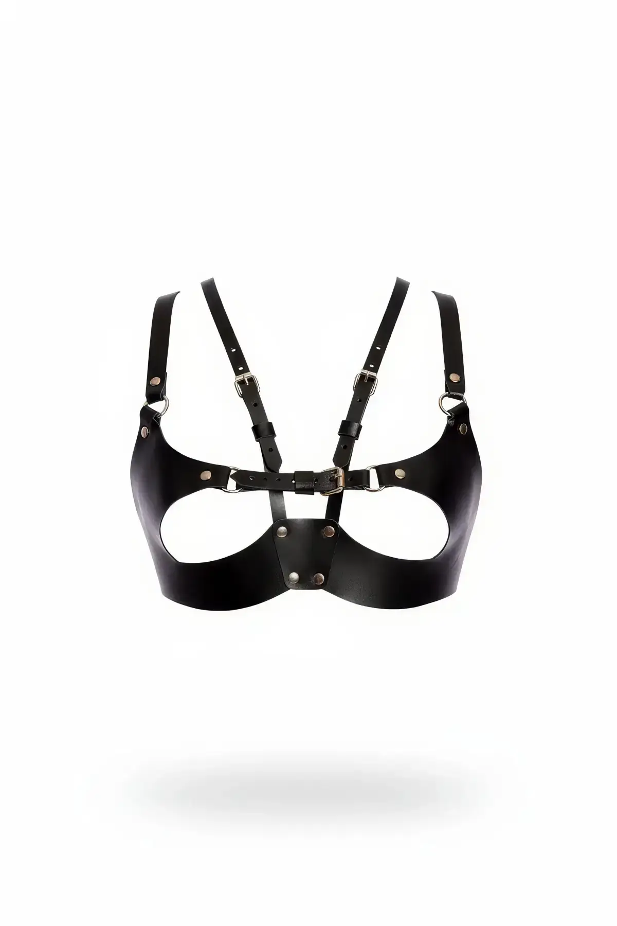 Black Chest Harness, Faux Leather, Adjustable Metal Buckle - SH1377