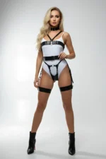 Black Leather Full Body Harness Set with Neck Support - SH1378 - Image 4