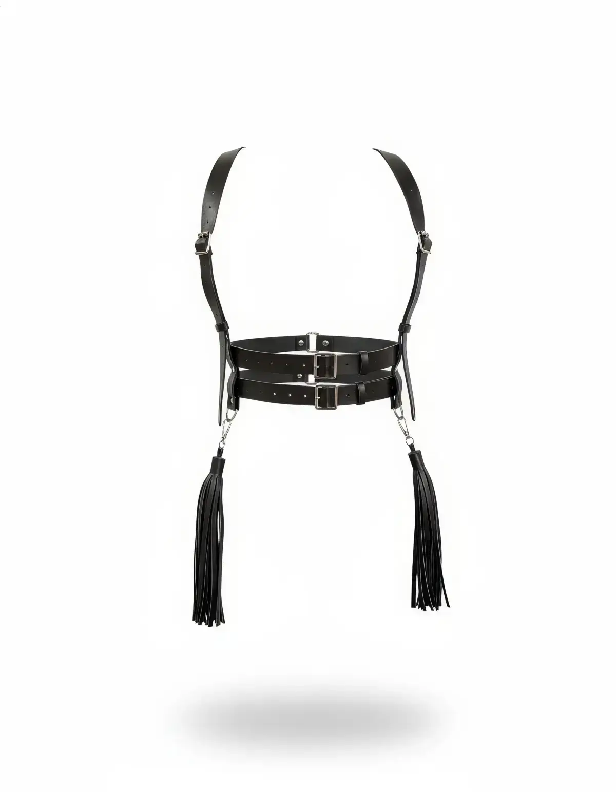 Black Women's Belt with Double Buckle and Shoulder Detail - SH1393