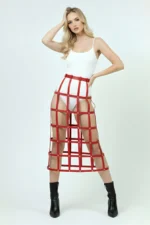 Red Women's Belt, Long, Cage Detail, High Waist - SH1396 - Image 2