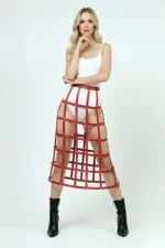 Red Women's Belt, Long, Cage Detail, High Waist - SH1396 - Image 3