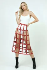 Red Women's Belt, Long, Cage Detail, High Waist - SH1396 - Image 4