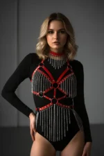 Kırmızı Zincir Sarkıtlı Deri Body Harness SH1397 - Image 2