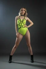 Siyah Zımbalı Tasma Detaylı Gümüş Zincir Sarkıtlı Body Harness SH1397 - Image 4