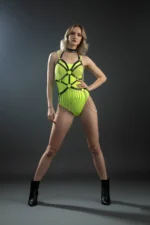 Siyah Zımbalı Tasma Detaylı Gümüş Zincir Sarkıtlı Body Harness SH1397 - Image 7