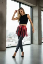 Kırmızı Püsküllü Toka Detaylı Deri Etek SH1400