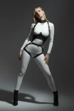 Black Chest Harness Leather Buckle Body Corset - SH1402