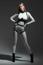 Black Chest Harness Leather Buckle Body Corset - SH1402 - Image 3