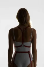 Red Harness Set with Adjustable Leather Buckle and Garter Details - SH1426 - Image 7