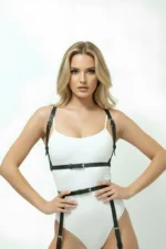 Black Harness Set with Buckle, Faux Leather Body and Leg Set - SH1426 - Image 6